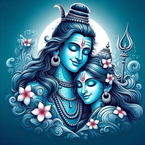 Shivji And Parvati Ji, Shiv Shakti Wallpaper, Shiv Parvati Drawing, Shiv Parvati Painting, Shiv Drawing, Parvati Shiv, Shiva Drawing, God Painting, Mural Art Design