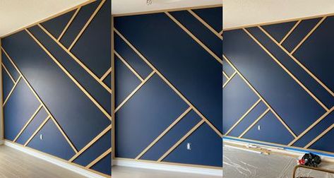 Black Gold And Blue Bedroom, Navy Blue And Gold Dining Room, Navy And Gold Bedroom Ideas Inspiration, Navy Blue And Gold Accent Wall, Navy And Gold Accent Wall, Blue And Gold Accent Wall, Royal Blue Accent Wall, Royal Blue And Gold Bedroom, Royal Blue And Gold Living Room