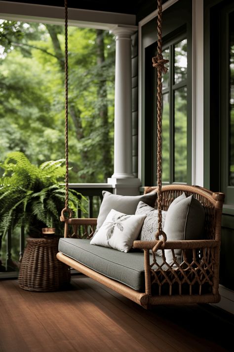 45 Front Porch Ideas That Will Bring You Together Uncovered Porch Ideas, Green Front Porch, Front Porch Seating Ideas, Front Porch Seating, Cozy Front Porch, Modern Traditional Home, Front Porch Swing, Porch Plans, Front Porch Design