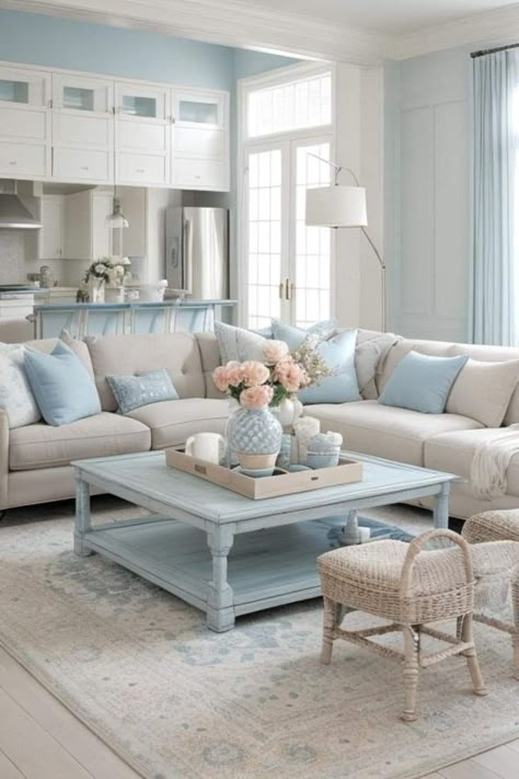 Light Blue Couch Living Room, Light Blue Living Room, Pastel Interior Design, Blue Couch Living Room, Pastel Living Room, Living Room Ideas Modern, Soft Living, Scandi Living, Room Ideas Modern