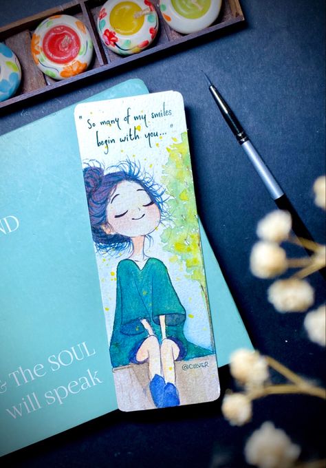 Dairy Art Ideas, Book Mark Ideas Creative, Book Mark Painting, Book Mark Ideas, Bookmark Art, Handmade Bookmarks Diy, Diy Bookmark, Manga Watercolor, Pencil Drawings Of Girls