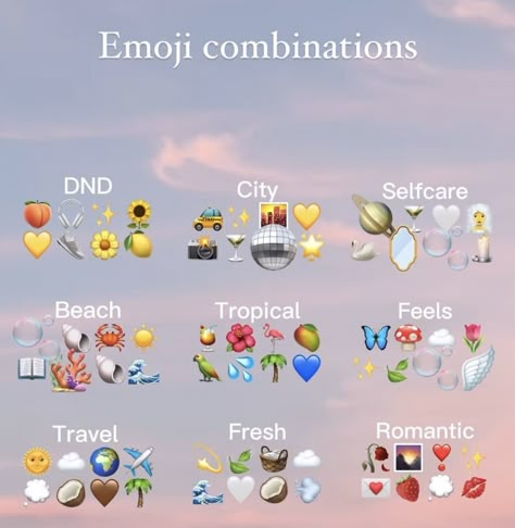 Tropical Emoji Combinations, Beach Emoji Combinations, Snapchat Emojis, Friend Emojis, Emoji Ideas, Cute Emoji Combinations, Emoji Combos, Emoji Set, Witty Instagram Captions