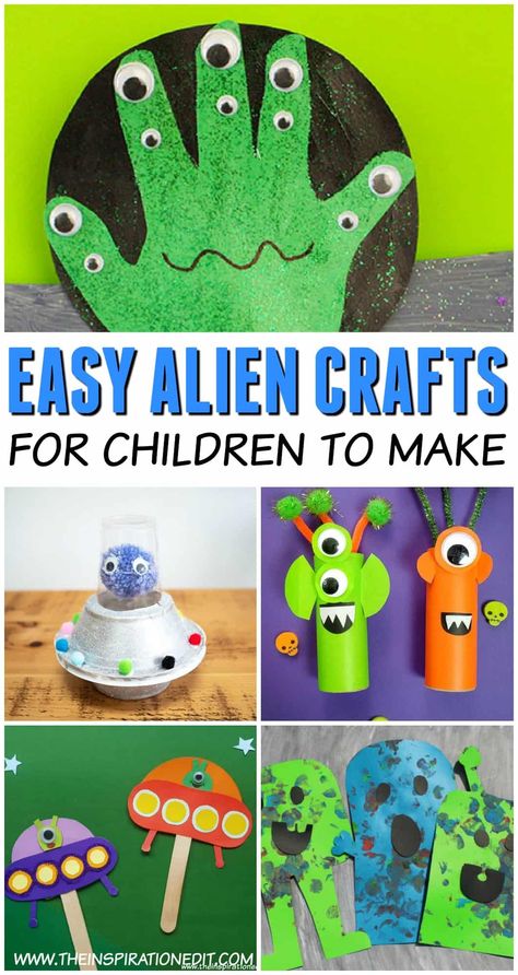 If you’re looking for fun crafts for preschoolers or kindergarten kids then we have a real treat for you today. Here are some easy Alien craft ideas to make in the home or classroom.  As a preschool teacher I really enjoyed the story Aliens Love Underpants. The kids found this book series hilarious and also loved to sing the 5 little men in the flying saucer song. Aliens were a big hit for both my Pre-k boys and girls and so we often had fun creating Alien crafts.   #alien #crafts Fun Crafts For Preschoolers, Alien Craft, Space Crafts For Kids, Alien Crafts, Crafts For Children, Crafts For Preschoolers, Arts And Crafts For Adults, Arts And Crafts For Teens, Art And Craft Videos