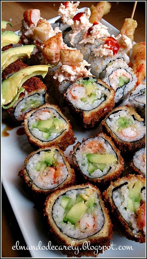 El mundo de Carely: Sushi al estilo japo-mex Avocado Egg, Tempura, Sriracha, Cucumber, Avocado, Ethnic Recipes