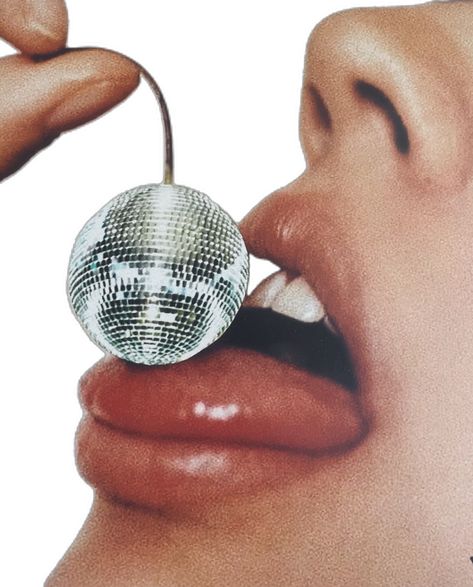 Vintage Disco Aesthetic, Music Surrealism, Disco Editorial, Mirrorball Art, Teeth Jewels, Retro Surrealism, Widgets Ipad, Disco Flyer, Disco Cherry