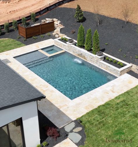 12x20 Pool Inground, Pool Ideas Inground Rectangle, Backyard Layout With Pool Garden Design, Swimming Pools Backyard 2023, Pool With Built In Spa, Rectangular Pools With Spas, Pool With Flush Spa, Rectangular Pool With Sun Shelf, Modern Rectangle Pool Design