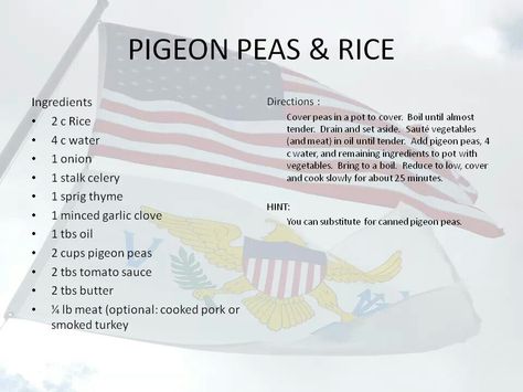 Pigeon peas and rice Bermuda Recipes, Pigeon Peas And Rice, Bahamian Recipes, Peas And Rice, Bahamian Food, Island Recipes, Carribean Food, Entree Dishes, Jamaican Dishes