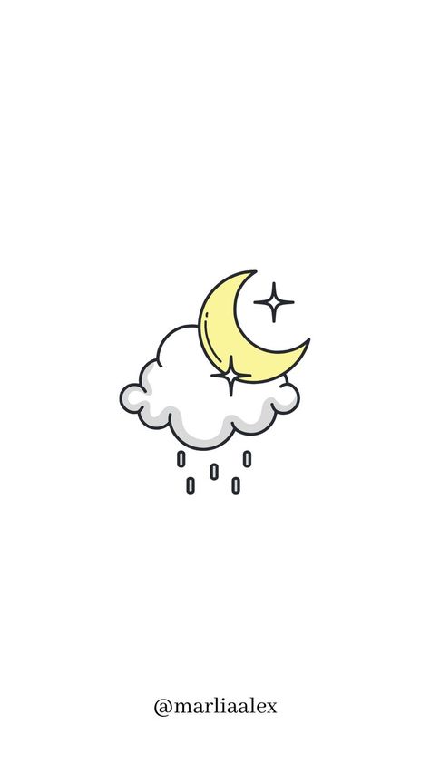 cute icon, stars, moon, cloud, cloud nine,thoughts, ideas, rain, weather, night, instagram highlight Cloud Symbol Aesthetic, Moon And Rain Tattoo, Weather Tattoo Ideas, Moon Cloud Tattoo, Raincloud Tattoo, Moon And Clouds Tattoo, Tattoo Para, Moon Emoji, Cloud Outline