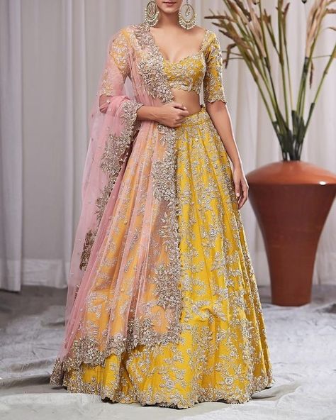 2 Likes, 0 Comments - Design By Shivani (@designbyshivani) on Instagram Embroidery Lehenga, Baju Kahwin, Indian Wedding Lehenga, Sequence Embroidery, Indian Outfits Lehenga, Yellow Lehenga, Half Sarees, Nikkah Dress, Wedding Lehenga Designs