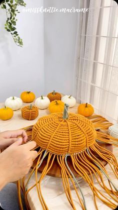 Macrame Thanksgiving Decor, Autumn Macrame, Macrame Pumpkin, Macrame Furniture, Macrame Shelf, Halloween Facts, Macrame Bag, August 25, Boho Diy