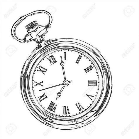 Pocket Watch Tattoo Stencil, Old Clock Tattoo, Pocket Watch Drawing, Pocket Watch Tattoo Design, Watch Sketch, Watch Tattoo Design, Borboleta Tattoo, Line Drawing Tattoos, Clock Drawings