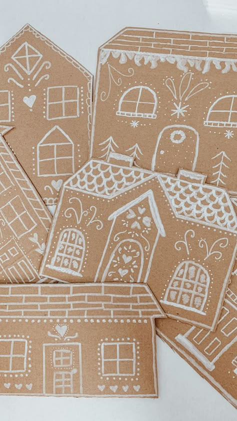 Ginger Bread House Card Board, Gingerbread House Alternative, Diy Gingerbread Village, Gingerbread House Garland, Gingerbread House Card, Gingerbread House Craft, Diy Gingerbread, Make A Gingerbread House, Gingerbread House Designs