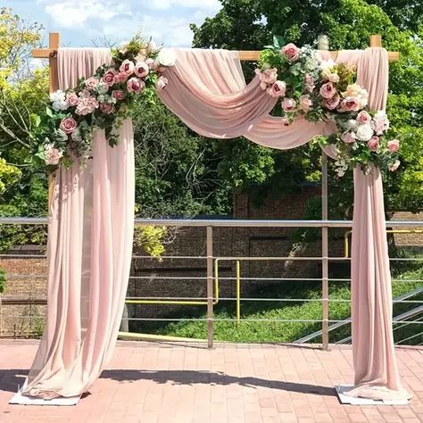 Gorgeous Wedding Arch Drapes Gauze Decoration Backdrop - Temu Sunflower Table Centerpieces, Forest Wedding Decorations, Wood Wedding Arches, Wooden Wedding Arches, Wedding Arch Rustic, Summer Wedding Decorations, Wedding Arches, Wedding Arch Flowers, Wedding Arbour