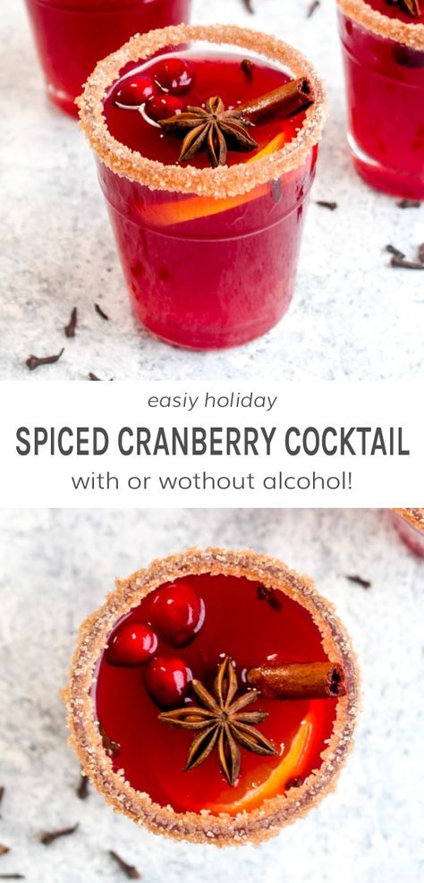 Cranberry Spice Cocktail, Hot Spiced Wine, Cranberry Cocktail Recipe, Thanksgiving Recipes Drinks, Cinnamon Cocktail, Cranberry Mocktail, Spiced Cocktail, Cinnamon Drink, Cranberry Thanksgiving