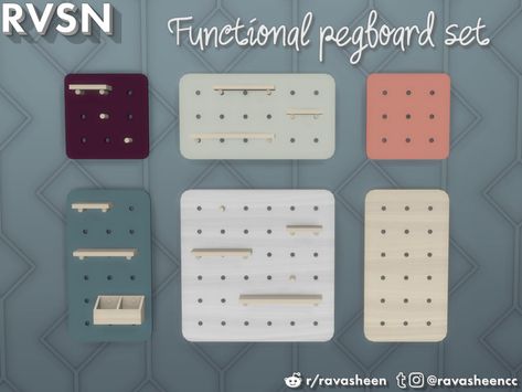 RAVASHEEN's Peg To Differ Pegboard Series - Base Wall Organization System, Simple Bed Frame, Palette Wall, Pegboard Storage, Sims 4 Kitchen, Mini Photo Frames, Kitchen Storage Space, Sims 4 Clutter, Sims 4 Mm Cc