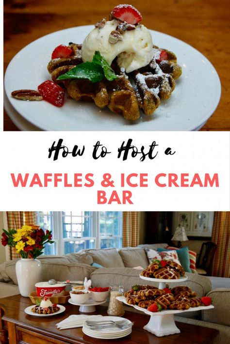 Waffles and Ice Cream Waffle And Ice Cream, Ice Cream Dessert Bar, Waffles And Ice Cream, Holiday Ice Cream, Dessert Book, Dessert Waffles, Waffle Ice Cream, Waffle Bar, Vegetable Tray