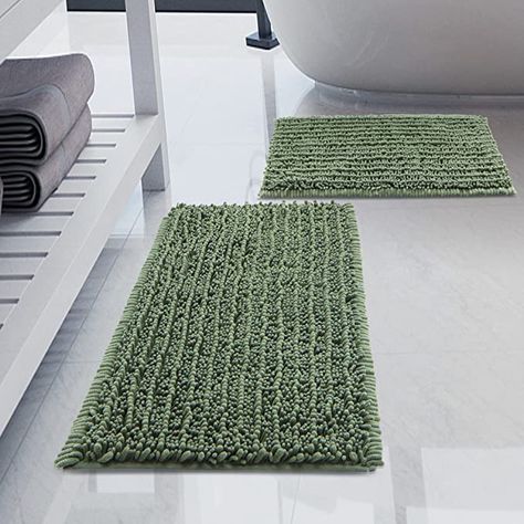 Amazon.com: Luxury Chenille Sage Green Bathroom Rugs Sets 2 Piece, Thickened Hot Melt Rubber Bottom Bath Mats for Bathroom Non Slip,Bath Rugs Quick Dry Machine Washable for Shower Mat,Puppy-Loved Mat : Home & Kitchen Green Bathroom Rugs, Green Bathroom Accessories, Green Bathroom Decor, Chenille Bath Mat, Kitchen Rugs And Mats, Bathroom Decor Luxury, Restroom Decor, Boho Shower Curtain, Bathroom Rugs And Mats