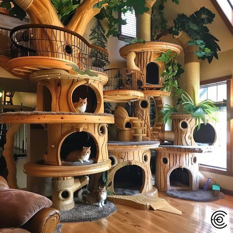 Multi Cat Home, Amazing Cat Trees, Pet Home Design, Big Cat Tree, Fancy Cat Tree, Bedroom For Cats, Cute Cat Trees, Cat House Ideas, Cat Building