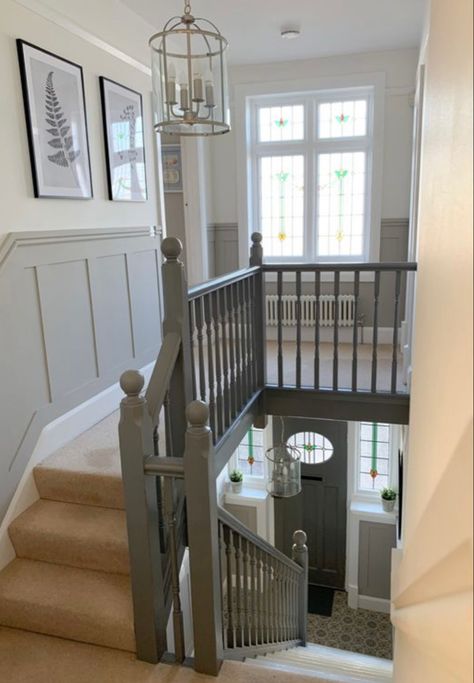 Stairs And Hallway Ideas, Hallway Panelling, Stair Paneling, Entrance Hall Decor, Victorian Hallway, Stairs Landing, Hallway Colours, Narrow Hallway Decorating, Hallway Inspiration