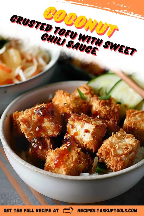 Discover the perfect blend of flavors with Coconut Crusted Tofu, a delicious plant-based dish thats both crispy and satisfying. Coated with a crunchy coconut crust and paired with a tangy sweet chili sauce, this recipe elevates your meal prep and impresses at dinner parties. Ideal for vegans and tofu enthusiasts alike, its a unique twist on traditional comfort food. Dive into this culinary adventure and bring tropical flair to your plate! Perfect for healthy eating and vibrant, colorful presentations. Save this Coconut Crusted Tofu, Coconut Tofu, Crusted Tofu, Coconut Crust, Meatless Mondays, Extra Firm Tofu, Fried Tofu, Spicy Chili, Sweet Chili Sauce