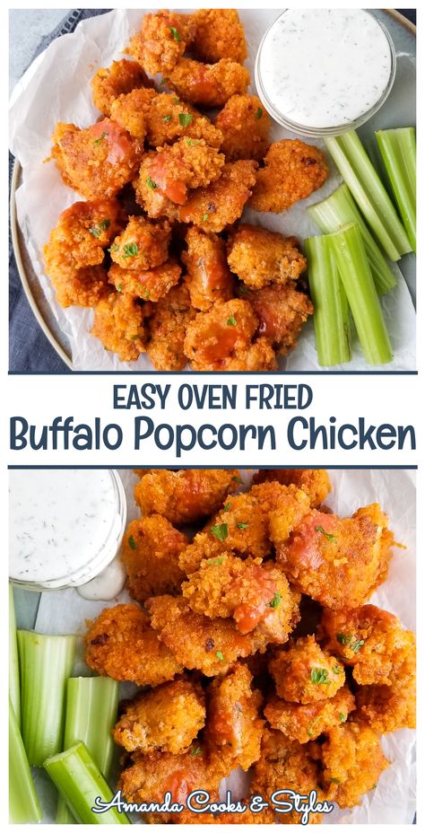 Buffalo Popcorn Chicken, Spicy Popcorn Chicken, Buffalo Chicken Chunks Recipe, Buffalo Chicken Stir Fry, Chicken Bites Oven, Hot Sauce Chicken, Clean Eating Food List, Buffalo Chicken Bites, Popcorn Chicken Recipe