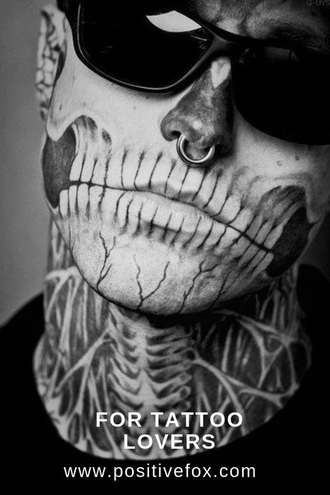 Best Tattoo Ideas for Men and Women. Explore more Tattoo ideas on positivefox.com #tattooideas #tattoos Skull Face Tattoo, Rick Genest, Tatto Boys, Facial Tattoos, Arte 8 Bits, Face Tattoos, Boy Tattoos, Skull Face, Face Tattoo