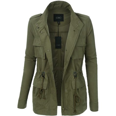 LE3NO Womens Lightweight Stand Collar Utility Safari Military Jacket (37 AUD) ❤ liked on Polyvore featuring outerwear, jackets, tops, coats, utility jacket, military utility jacket, military jacket, field jacket and lightweight field jacket Army Jacket Women, Womens Anorak Jacket, Military Jacket Green, Green Utility Jacket, Stand Collar Jackets, Safari Jacket, Army Jacket, Collar Jacket, Casual Clothes