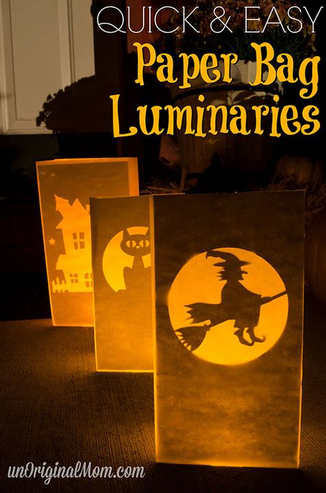 Paper Bag Luminaries, Paper Bag Lanterns, Silhouette Challenge, Luminary Diy, Halloween Paper Bags, Halloween Luminaries, Silhouette Halloween, Paper Bag Crafts, Steampunk Halloween