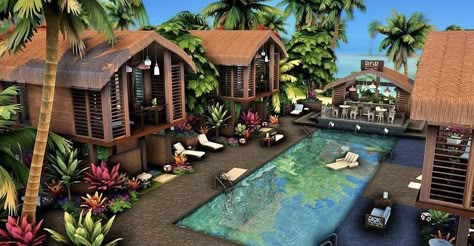 Sulani Builds Sims 4, Sims4 Beach House, Sims 4 Sulani Builds, Sims 4 Resort, Sims 4 Vacation House, Sims 4 Island Living Cc, Bloxburg Resort, Sims 4 Sulani, Sims 4 Beach House