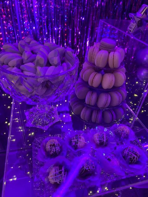 Euphoria Themed Sweet 16 Party, Euphoric Theme Birthday Party, Euphoria Themed Prom, Euphoria Sweet 16 Party, Euphoria Party Food, Disco Sweet 16 Party, Sweet 16 Euphoria Theme, Purple Aesthetic Party, Euphoria Sweet 16