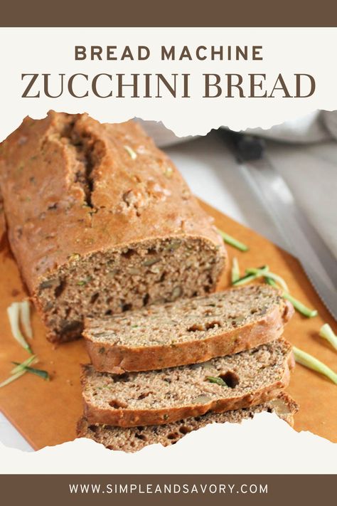 zucchini bread made in the bread machine is so simple to make! It's a slightly sweet quick bread that is perfect for using up your bounty of summer zucchini. Zucchini Bread In Bread Maker, Zucchini Bread Maker Recipe, Bread Maker Zucchini Bread, Zucchini Bread Recipes For Bread Machine, Bread Maker Zucchini Bread Recipe, Zucchini Bread Bread Machine, Bread Machine Zucchini Bread Recipes, Zucchini Bread Machine Recipes, Bread Machine Zucchini Bread