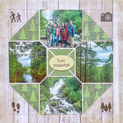 Torc Waterfall Waterfall Scrapbook, France Scrapbooking, Camping Scrapbook, Mosaic Moments, Beach Scrapbook Layouts, Travel Scrapbook Pages, Scrapbook Design Layout, Beautiful Scrapbook Layouts, Scrapbook Pictures