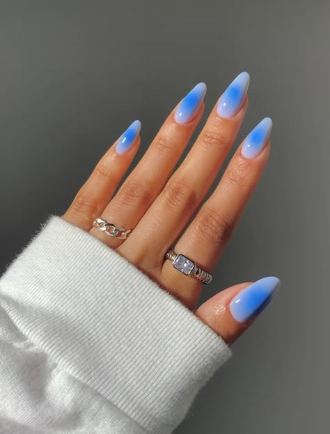 Cobalt Almond Nails, Aurora Nails Blue, Contrast Nails, Nails For Greece, Nagel Inspiration, Nail Inspo Designs, Short Simple Nails, July 4th Nails, Pop Nails