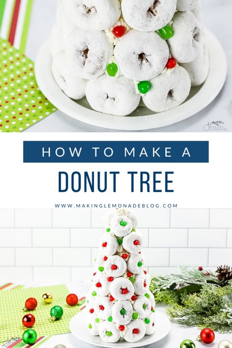 how to make a Christmas donut tree Doughnut Tree, Donut Tree, Donut Christmas Tree, Noel Miller, Christmas Party Treats, Christmas Appetizers Easy, Diy Donut, Making Lemonade, Christmas Donuts