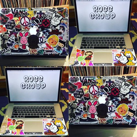 sticker bombed the laptop #macbookpro #stickers #stickerbomb #laptop #macbook #roccgroup  (at Gotham West) Stickerbomb Laptop, Laptop Case Stickers, Stickers Ideas, Laptop Design, Poster Anime, Sticker Bomb, New Laptops, Laptop Case, Case Stickers