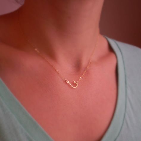 Fish Hook Necklace 14k Gold Filled Rose Gold by BeauAndStella Maui Necklace, Fish Hook Bracelet, Nautical Necklace, Fish Hook Necklace, Hook Necklace, Hook Bracelet, Fish Necklace, Constellation Necklace, Captain Hook