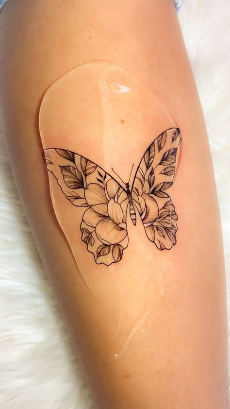 Fine Line Wildflower Tattoo, Butterfly Floral Tattoo, Tattoo Borboleta, Inner Elbow Tattoos, Brown Tattoo Ink, Butterfly Tattoos On Arm, Unique Butterfly Tattoos, Ear Tattoo Ideas, Petit Tattoo