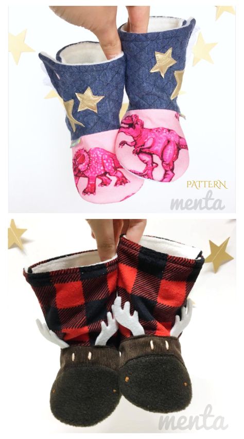 DIY Fabric Slipper Boots Free Sewing Patterns & Paid | Fabric Art DIY Sewing Patterns Baby, Baby Boots Pattern, Baby Shoes Diy Pattern, Sewing Slippers, Fleece Sewing Projects, Fabric Art Diy, Toddler Sewing Patterns, Boots Diy, Baby Shoes Diy