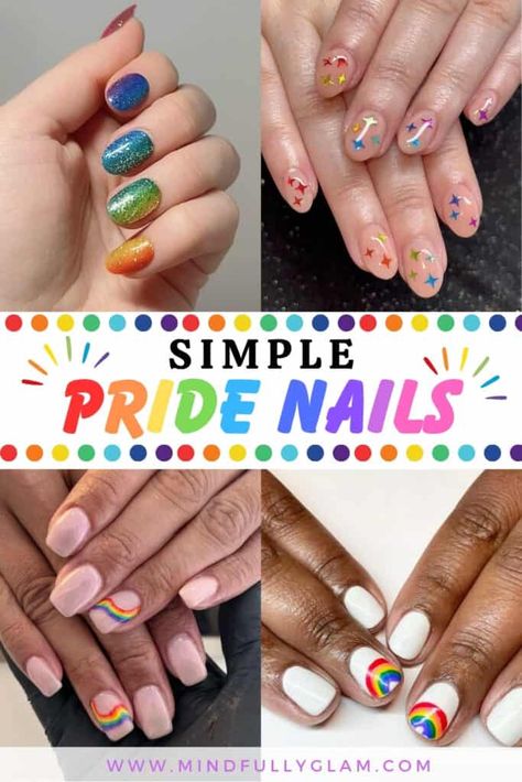 simple pride nails Simple Rainbow Nails Short, Easy Pride Nails Short, Pride Month Nails Short, Simple Pride Nail Ideas, Nails For Pride Month, Pride Dip Nails, Pride Pedicure, Subtle Pride Nails Short, Pride Gel Nails