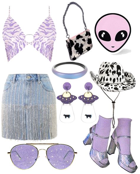 Space Cowgirl Accessories, Space Cow Girl Costume, Space Cowgirl Makeup, Space Cowboy Party Outfit, Cow Girl Party Outfit, Cowboy Party Aesthetic, Space Cowgirl Aesthetic, Space Cowgirl Outfits, Cowgirl Aesthetic Outfit