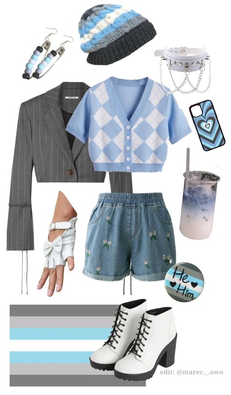 #pridecore Demiboy Outfits Ideas, Demiboy Fashion, Gender Fluid Accessories, Demigirl Aesthetic Outfits, Demigirl Outfit Ideas, Demiboy Art, Demiboy Outfits, Demiboy Aesthetic, Ftm Outfits