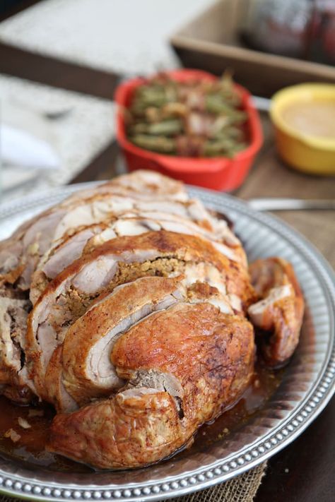 A Cajun treat -- a chicken inside of a duck inside of a turkey -- that's incredibly easy to make and bake for your Thanksgiving dinner! This Roasted Turducken is the perfect protein for any holiday feast. Turducken Recipes, Turducken Recipe, Thanksgiving Entree, Meat And Cheese Board, Progressive Dinner, Turkey Recipes Thanksgiving, Party Appetizers Easy, Victory Garden, Fall Dishes