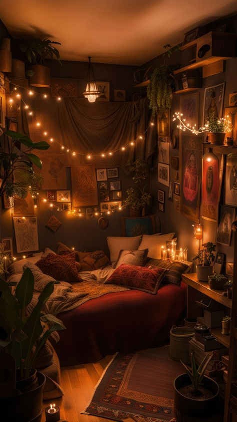 Halloween Bedroom Decor, Fall Bedroom Decor, Dream Bedroom Inspiration, Retro Bedrooms, Bedroom Decor Cozy, Room Redesign, Fall Bedroom, Dream House Rooms, Cozy Room Decor