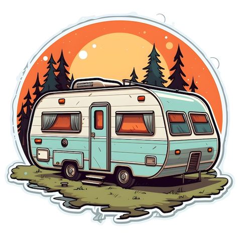 Photo creative digital art design illust... | Premium Photo #Freepik #photo Camper Van Illustration, Caravan Art, Vehicle Painting, Camping Illustration, Creative Digital Art, Camp Ground, Camper Art, Camper Caravan, Nice Nails