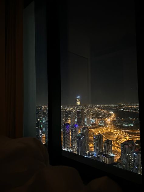 Dubai Apartment View, Hotel Room Aesthetic Night, Dubai Night View, Apartment At Night, Night Apartment, Dubai At Night, Dubai Night, Future Interior Design, Construction Wallpaper