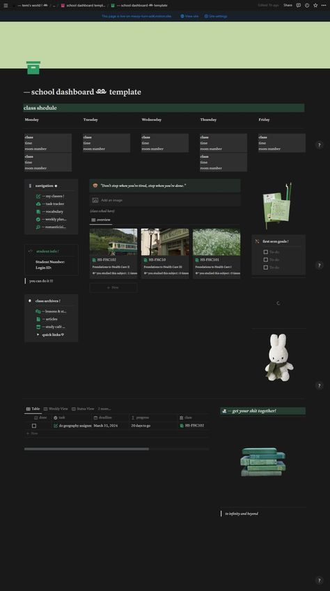 Ultimate Student Dashboard | Student Planner | Notion Template | Digital Planner | Academic planner | Green | Sage | Dark Mode Notion Ideas, Student Dashboard, Etsy Planner, Dark Aesthetics, Goal Tracking, Habit Tracking, Small Business Planner, Media Planner, Green Sage