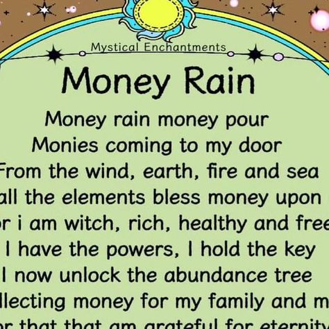 Leza Angeline Labrador on Instagram: "By Mystical Enchantments #money #rain #ritual #spell #witchcraft #witch #witches" Witch Spell For Money, Rain Spells Witchcraft, Rain Ritual, Rain Spell, Money Rain, Wealth Spell, Spell Witchcraft, Money Spells Magic, Manifest Health