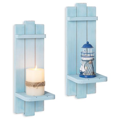 PRICES MAY VARY. Beach Theme Candle Holder - The Walasis beach wall candle sconce is the perfect addition to bring a touch of coastal charm into your home. This beautifully-crafted candle sconce features a distressed blue color, reminiscent of the serene ocean waters. Fit for All Scences - Perfect for different walls accent like hallway, entry way, corridor, aisle, gallery, fireplace, mantle, beach, offices, bathroom, bedroom, dining room, above couch/bed, TV cabinet and corner. A great gift for Beach Theme Office Ideas, Ocean Themed Room Decor, Coastal Wall Sconces Beach Houses, Beach Sconces, Beach Theme Office, Toilet Paper Holder Beach Theme, Nautical Bedroom Decor, Ocean Themed Bathroom Wall Shelves, Ocean Decorations