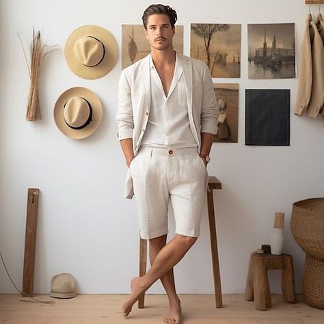 Quality product you can shop with confidence.! Coofandy Mens Fashion, Groomsmen Beach Attire Shorts, Men’s White Linen Outfit, Male Wedding Guest Outfit Summer, Men Summer Outfit Aesthetic Vintage, Mens Trendy Outfits Summer, Short Pants Outfit Men, Mens Vacation Outfits Beach, Linen Outfit Men