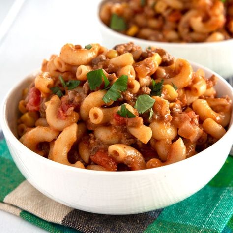 Mexican Goulash Recipe - Food Fanatic Mexican Goulash Recipes, Taco Goulash, Mexican Goulash, Goulash Recipe, Goulash Recipes, Spicy Beef, Elbow Macaroni, Goulash, Frozen Corn